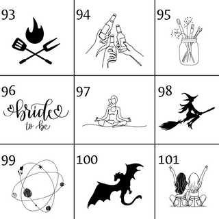 Designvorlagen für gravierte Blumentöpfe: Grillen, Anstoßen, Malen, Braut, Yoga, Hexe, Weltall, Drache, Freunde. Personali...