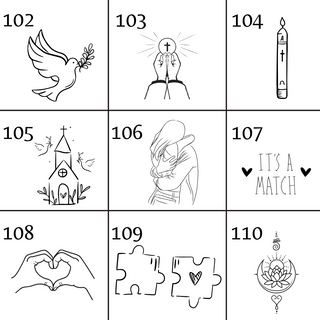 Designvorlagen für gravierte Blumentöpfe: Taube, Kommunion, Kerze, Kirche, Umarmung, "It's a Match", Herz-Hände, Puzzle, L...