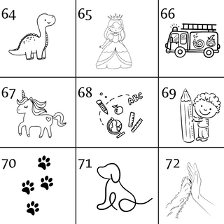 Designvorlagen für gravierte Blumentöpfe: Dinosaurier, Prinzessin, Feuerwehrauto, Einhorn, Schule, Junge mit Stift, Pfoten...