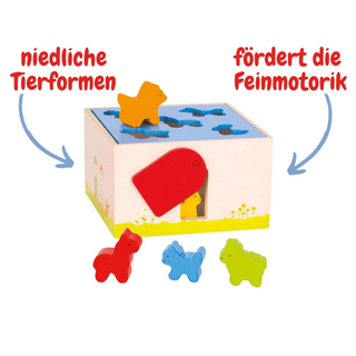 Goki Sortierbox Bauernhoftiere: Holzkiste mit bunten Tierformen zum Zuordnen. Fördert Feinmotorik.