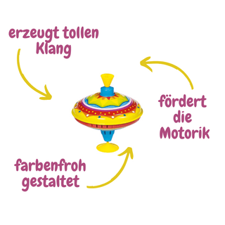 Bunter Brummkreisel von goki. Fördert die Motorik und erzeugt beim Drehen tolle Klänge.