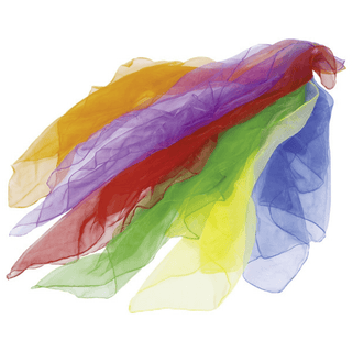 Bunte Jongliertücher von Goki in Regenbogenfarben, ideal zum Jonglieren. Leicht und schwebend.