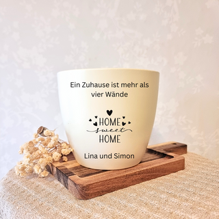 Gravierter Blumentopf "Home Sweet Home" mit Personalisierung, Einzugsgeschenk von Natur Macher.
