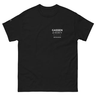 Schwarzes "Gassen & Reben" T-Shirt von Naturmacher mit weißem Schriftzug, Hommage an die Bergstraße.