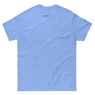 Hellblaues Unisex-T-Shirt mit Bensheim Skyline, Marke Naturmacher, Rückansicht.