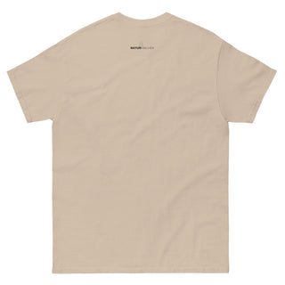 Beiges Unisex-T-Shirt von Naturmacher mit Bensheim Skyline, Rückansicht.