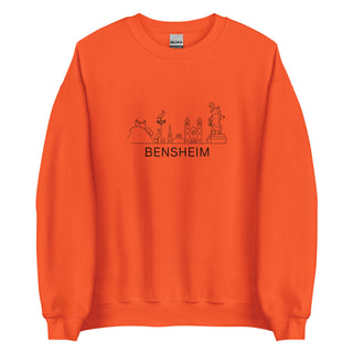 Orange Sweatshirt mit Bensheim Skyline-Design, ideal für Heimatverbundene, von Naturmacher.
