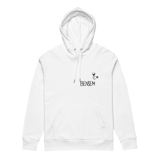 Weißer Eco-Hoodie mit "BENSEM"-Aufdruck von Naturmacher, nachhaltig und gemütlich.