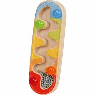 Goki Mini-Regenstab aus Holz mit regenbogenfarbigen Abschnitten, durchsichtiger Abdeckung und bunten Kugeln sowie kleinen ...