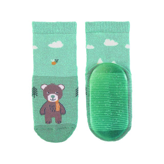 Sterntaler Babysöckchen "Fliesen Flitzer Air" mintgrün mit Bär Ben Motiv und Anti-Rutsch-Sohle.
