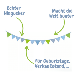 Fröhliche Wimpelkette von goki in Blau und Grün für Geburtstag, Verkaufsstand etc.