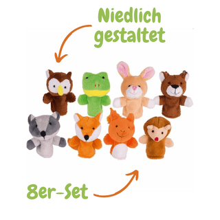 8er-Set GoKi Fingerpuppen Waldtiere: Eule, Frosch, Hase, Hirsch, Waschbär, Fuchs, Eichhörnchen, Igel. Ideal für fantasievo...