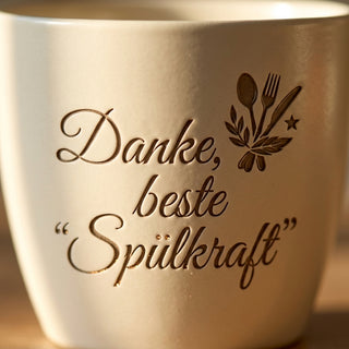 Personalisierter Blumentopf — Danke-Geschenk für die beste Spülkraft zuhause — Detailaufnahme