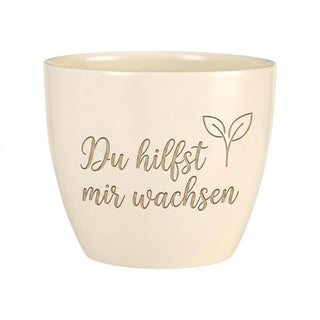 Personalisierter Blumentopf mit Gravur — Geschenk Heilpädagoge Abschied — Detailansicht der Lasergravur