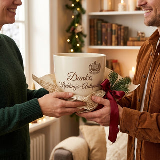Persönlicher Blumentopf mit Gravur – Das perfekte Geschenk für Antiquar-Liebhaber — geschenk_uebergabe