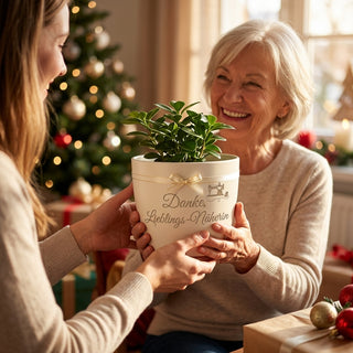 Personalisierter Blumentopf — Danke Geschenk für Änderungsschneiderin & Näherin — als persoenliche Geschenk-Uebergabe