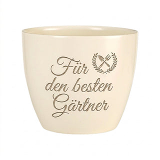 Personalisierter Blumentopf — Geschenk für Gärtner & Gartenbauer — Detailansicht der Lasergravur