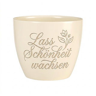 Personalisierter Blumentopf — Geschenk Fliesenlegerin mit Gravur — Detailansicht der Lasergravur
