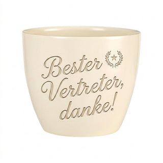 Personalisierter Blumentopf mit Gravur — Geschenk Handelsvertreter Dankeschön — Detailansicht der Lasergravur