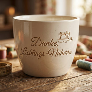 Personalisierter Blumentopf — Danke Geschenk für Änderungsschneiderin & Näherin — Detailaufnahme
