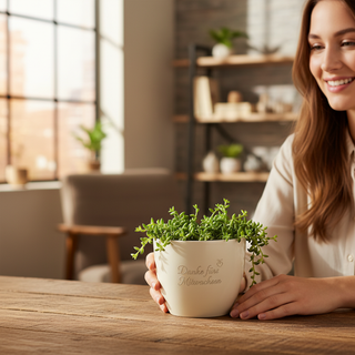 Blumentopf mit Lasergravur 'Danke fürs Mitwachsen' — Geschenk für Auszubildende — lifestyle
