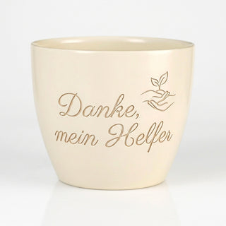 Personalisierter Blumentopf mit Gravur — Danke Geschenk Bewährungshelfer Abschied — Detailansicht der Lasergravur