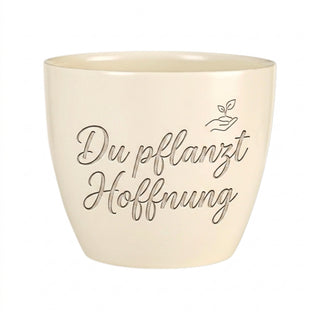 Blumentopf mit Gravur „Du pflanzt Hoffnung“ — Geschenk Sozialpädagoge Abschied — Detailansicht der Lasergravur
