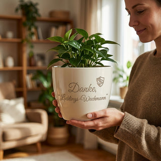 Personalisierter Blumentopf — Danke Geschenk Wachmann Abschied & Ruhestand — im Wohnambiente