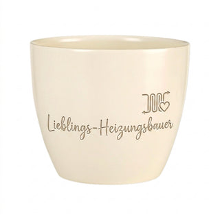 Personalisierter Blumentopf 'Lieblings-Heizungsbauer' — Geschenk Heizungsbauer — Detailansicht der Lasergravur