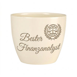 Personalisierter Blumentopf mit Gravur — Geschenk für Finanzanalysten — Detailansicht der Lasergravur