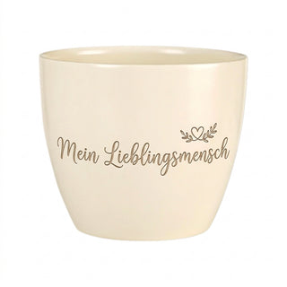 Personalisierter Blumentopf „Mein Lieblingsmensch“ — Geschenk für WG Partner — Detailansicht der Lasergravur