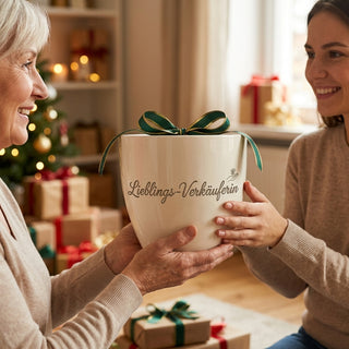 Personalisierter Blumentopf mit Gravur — Geschenk Einzelhandelskauffrau Abschied — als persoenliche Geschenk-Uebergabe