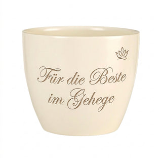 Personalisierter Blumentopf mit Gravur — Geschenk Zoowärterin Abschied — Detailansicht der Lasergravur