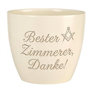 Personalisierter Blumentopf mit Gravur — Zimmerer Geschenk zum Dank & Abschied — Detailansicht der Lasergravur
