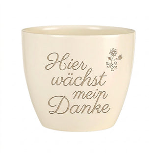 Personalisierter Blumentopf mit Gravur — Geschenk Sanitäter Rettungsdienst Danke — Detailansicht der Lasergravur