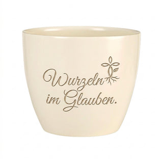 Einzigartiger Blumentopf mit Gravur – Geschenk für Pfarrer — Detailansicht der Lasergravur
