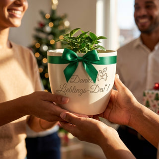 Personalisierter Blumentopf mit Gravur — Geschenk für Webentwickler & Developer — als persoenliche Geschenk-Uebergabe
