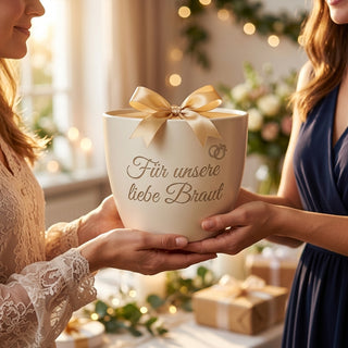Individuell gravierter Blumentopf – Das perfekte Geschenk für die Braut — als persoenliche Geschenk-Uebergabe