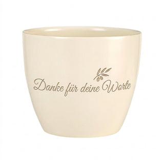 Personalisierter Blumentopf mit Gravur — Dankegeschenk Zeremonienmeisterin — Detailansicht der Lasergravur