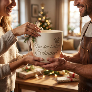 Personalisierter Blumentopf mit Gravur — Geschenk für Schmied & Metallbauer — als persoenliche Geschenk-Uebergabe