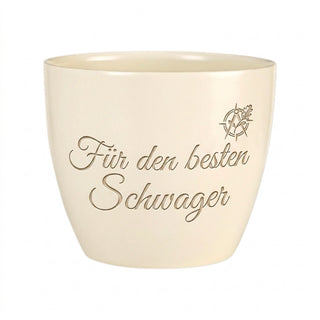 Personalisierter Blumentopf mit Gravur — Geschenk Schwager zum Geburtstag — Detailansicht der Lasergravur
