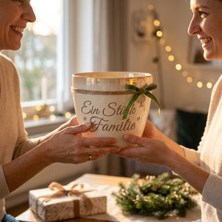 Personalisierter Blumentopf mit Gravur — Au Pair Abschiedsgeschenk — geschenk_uebergabe