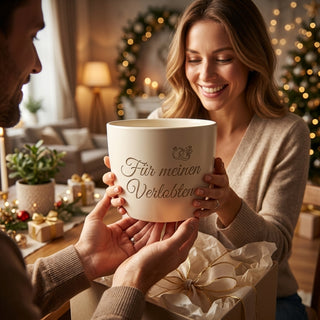 Personalisierter Blumentopf „Für meinen Verlobten“ — Geschenk zur Verlobung — als persoenliche Geschenk-Uebergabe