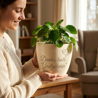 Geschenk für Hotelfachfrau mit Gravur – Danke, beste Gastgeberin — im Wohnambiente
