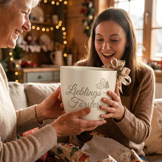 Personalisierter Blumentopf mit Gravur 'Lieblings-Försterin' — Geschenk Försterin — als persoenliche Geschenk-Uebergabe