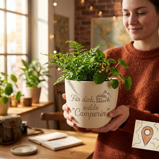 Personalisierter Blumentopf — Geschenk Camperin Einweihung Wohnmobil — im Wohnambiente