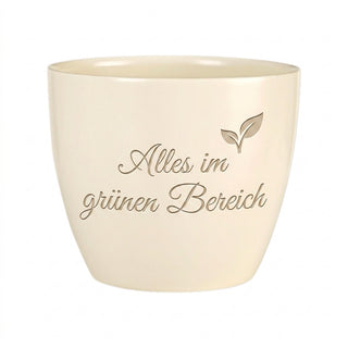Personalisierter Blumentopf mit Gravur — Geschenk Rechtsanwalt Erfolg — Detailansicht der Lasergravur