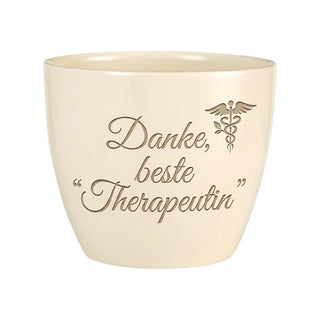 Personalisierter Blumentopf mit Gravur — Danke Geschenk Wellness Therapeutin — Detailansicht der Lasergravur