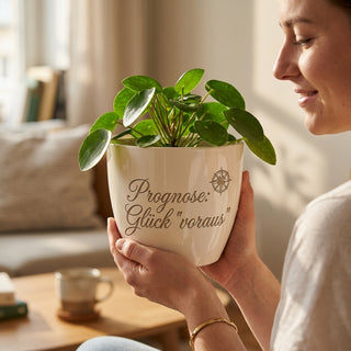 Personalisierter Blumentopf mit Gravur — Geschenk Meteorologe — im Wohnambiente