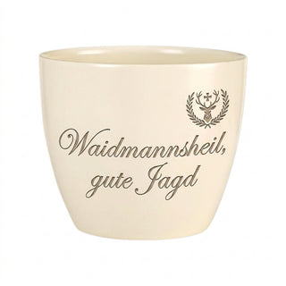 Geschenk für Berufsjäger – Blumentopf mit Gravur Waidmannsheil — Detailansicht der Lasergravur